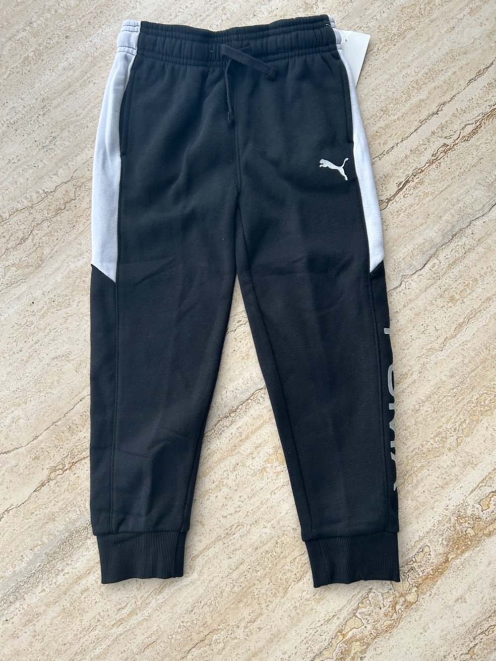 Puma Kids Black & White Side-Panel Joggers